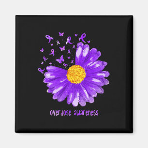 Daisy Butterfly Lila Ribbon Överdoseringsmedvetenh Magnet