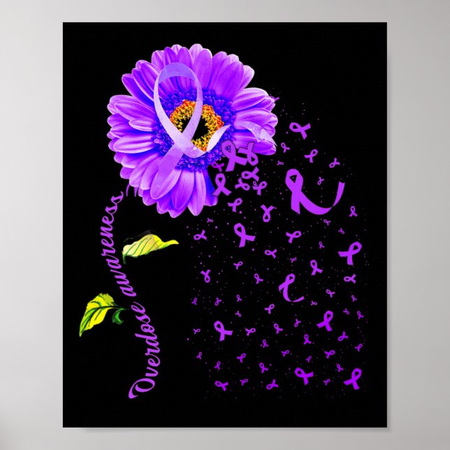 Daisy Butterfly Lila Ribbon Överdoseringsmedvetenh Poster (Framsidan)