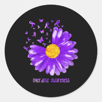 Daisy Butterfly Lila Ribbon Överdoseringsmedvetenh Runt Klistermärke