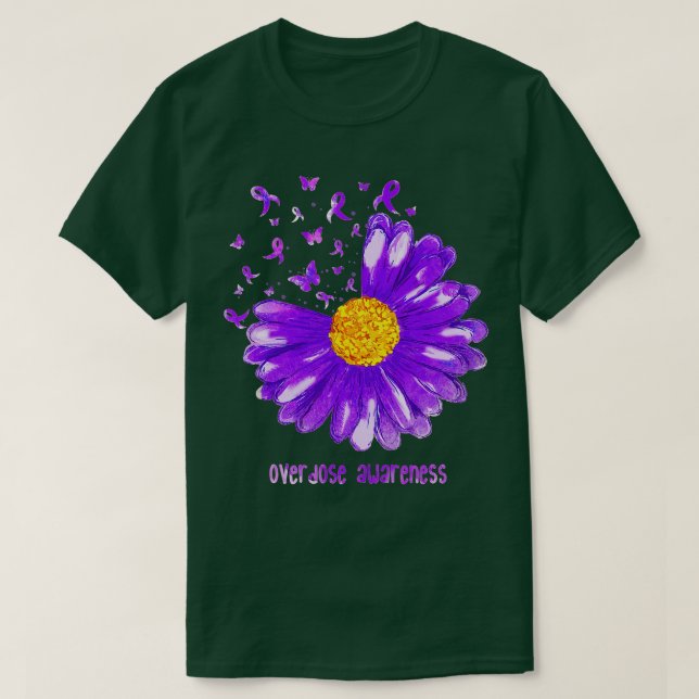Daisy Butterfly Lila Ribbon Överdoseringsmedvetenh T Shirt (Design framsida)