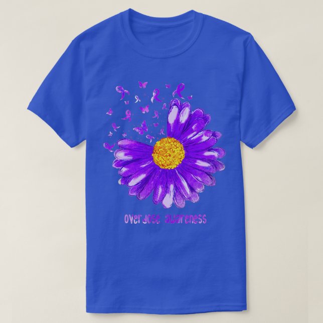 Daisy Butterfly Lila Ribbon Överdoseringsmedvetenh T Shirt (Design framsida)