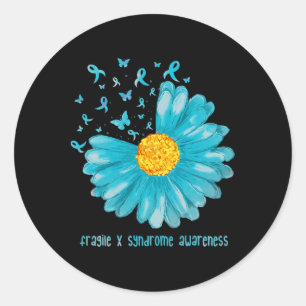 Daisy Butterfly Teal Ribbon Fragile X Syndrome Awa Runt Klistermärke