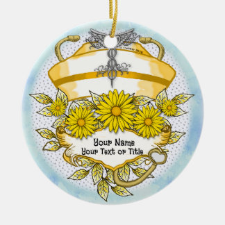 Daisy caduceus sköterska julgransprydnad keramik