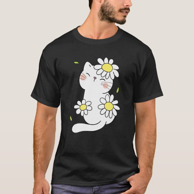 Daisy Cat Spring Floral Kitten With Flower Animal  T Shirt (Framsida)