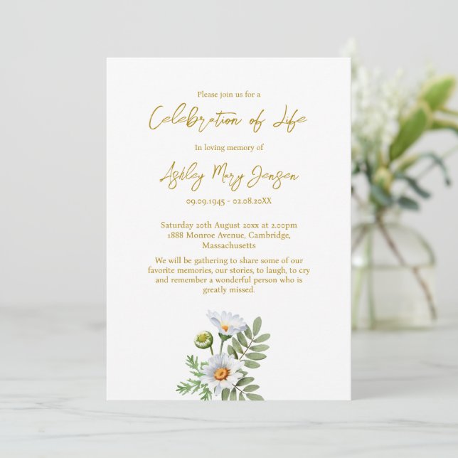 Daisy Celebration of Life Funeral Inbjudningar (Stående Fram)