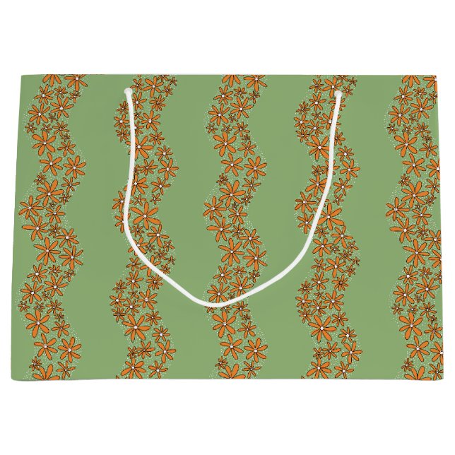 Daisy Chain Wiggly Flower Rand orange on grönt (Framsidan)