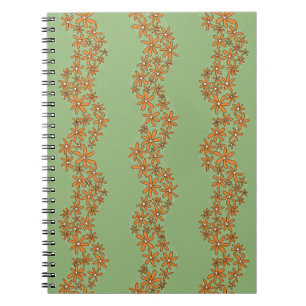 Daisy Chain Wiggly Flower Rand orange on grönt Anteckningsbok