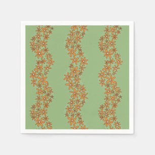 Daisy Chain Wiggly Flower Rand orange on grönt Pappersservett