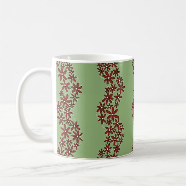 Daisy Chain Wiggly Flower Rand vit på grönten Kaffemugg (Vänster)