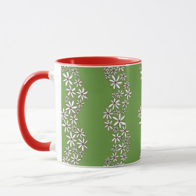 Daisy Chain Wiggly Flower Rand white red grönt Mugg (Vänster)