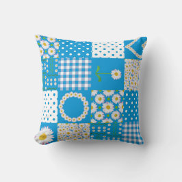 Daisy Chains Faux Patchwork, Rand, Polka dots Kudde