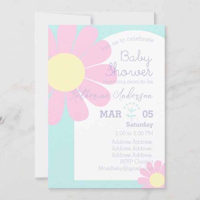 Daisy Chic Baby Shower Pastel Blue Inbjudningar (Framsida)