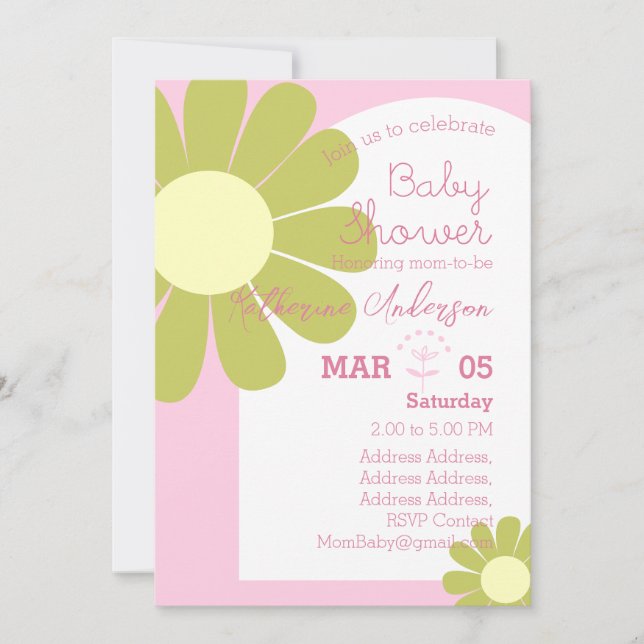 Daisy Chic Pastel Rosa Baby Shower Inbjudningar (Framsida)