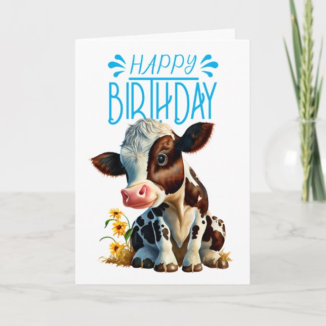 Daisy Cow Birthday Boy Blue Kort (Framsida)