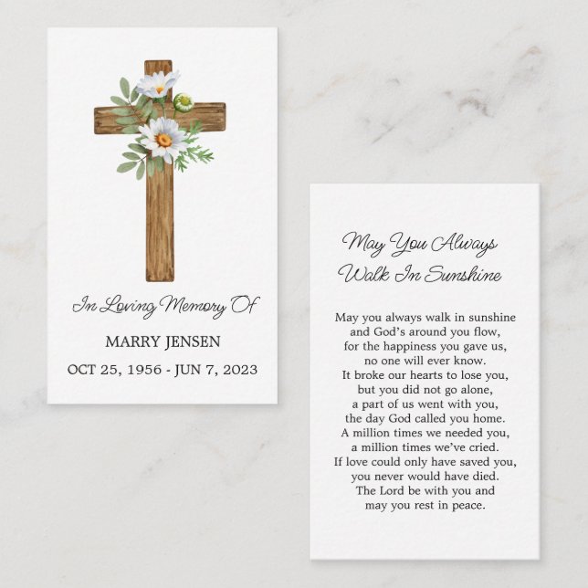 Daisy Cross Memorial Funeral Prayer Card Visitkort (Fram/baksida)
