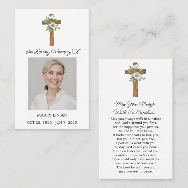Daisy Cross Memorial Photo Funeral Prayer Card Visitkort (Fram/baksida)