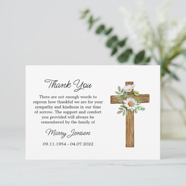 Daisy Cross Sympathy Thank You Card Tack Kort (Stående Fram)