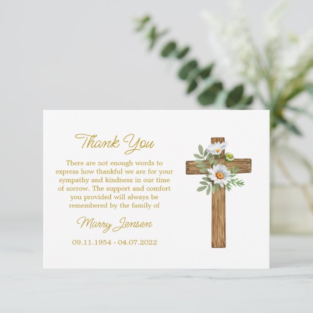 Daisy Cross Sympathy Thank You Card Tack Kort (Stående Fram)