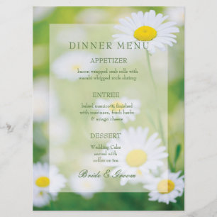 Daisy Daisy Flower Blommigt Summer Bröllop Menu Meny