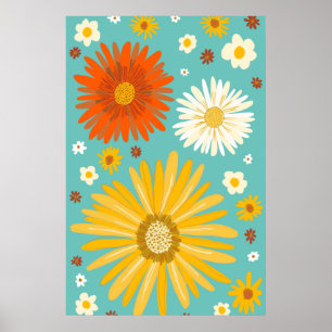 Daisy Daisy Flowers Retro Art Poster