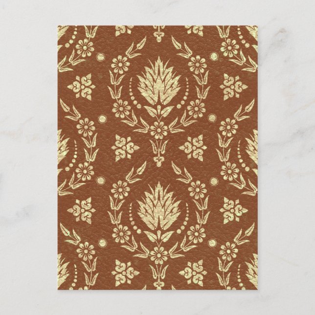 Daisy Damask, läder i Brown och Guld Vykort (Framsida)