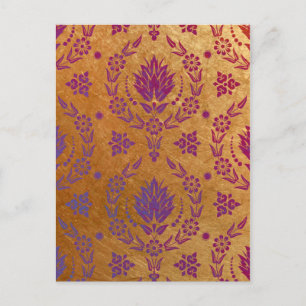 Daisy Damask, Metall i i Ro, Guld och Lila Vykort