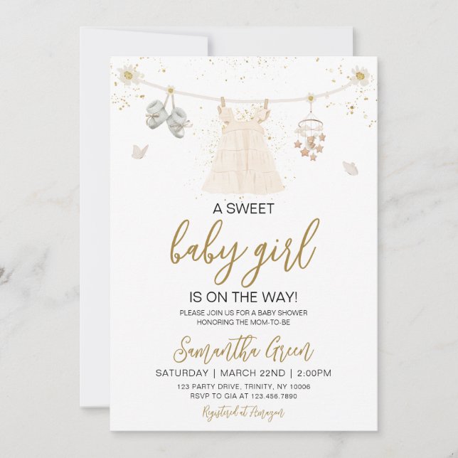 Daisy Det är en flicka Barnkläder Baby Shower Inbjudningar (Framsida)