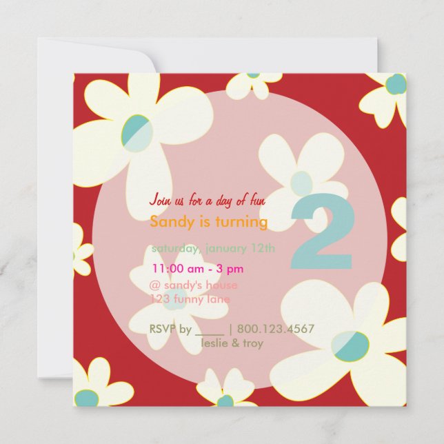 Daisy/DIY-bakgrund/Födelsedagsfest Inbjudningar (Framsida)