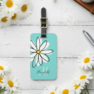 Daisy Doodle Flower Personlig Monogram resgods Bagagebricka