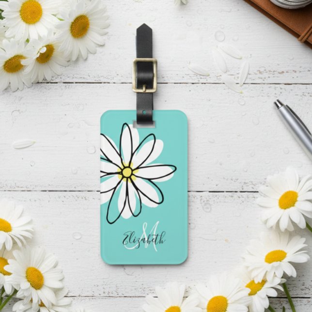 Daisy Doodle Flower Personlig Monogram resgods Bagagebricka (Skapare uppladdad)