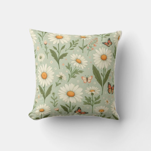 Daisy Dreams – Floral & Butterfly Throw Pillow Kudde (Framsida)