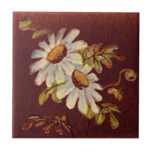 Daisy Duo Barbotine Terracotta Färg Antique Repro Kakelplatta