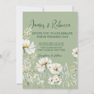 Daisy Earthy Sage & Botanical Greenery Wedding  Inbjudningar