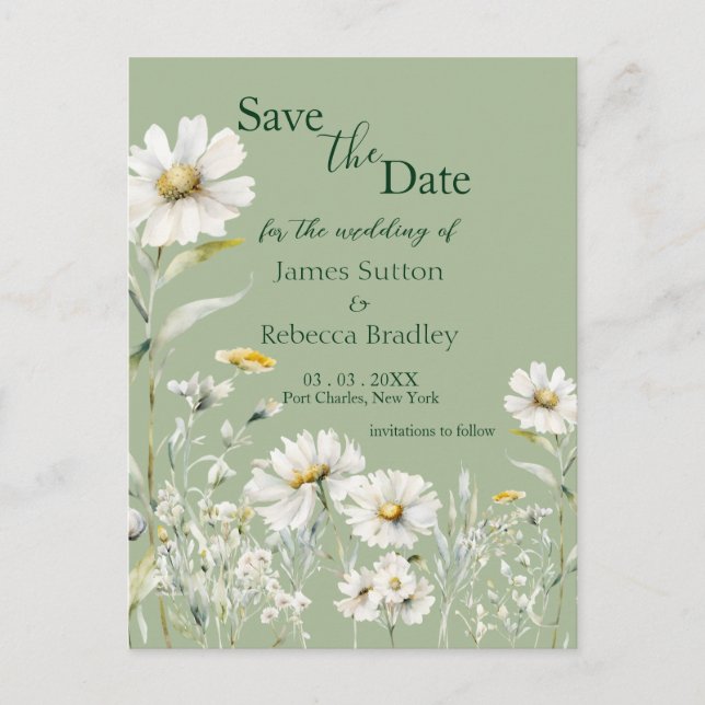 Daisy Earthy Sage & Botanical  Spara datumet Vykort (Framsida)