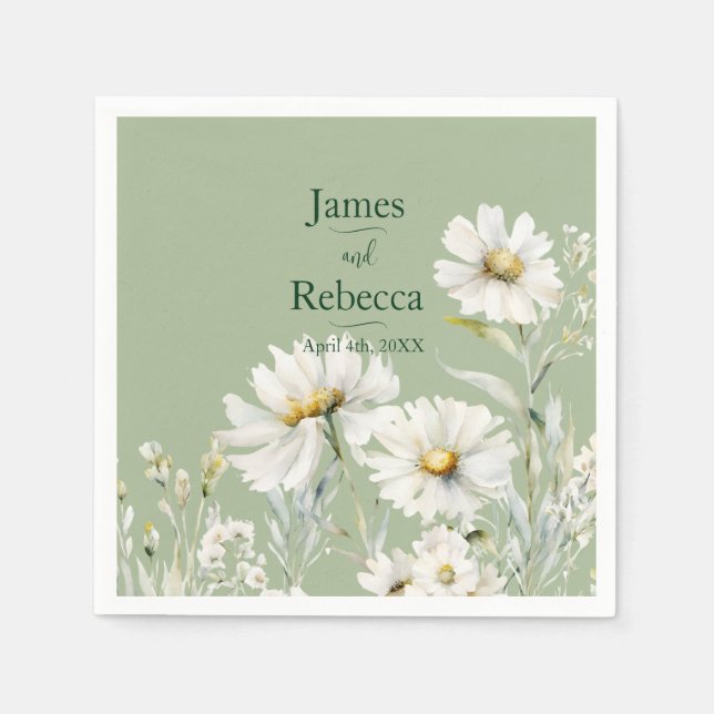 Daisy Earthy Sage & Botanisk Grönska Bröllop Pappersservett (Framsidan)