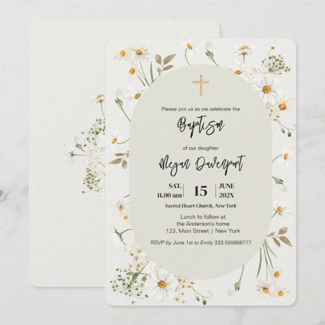 Daisy elegant Blommigt Boho Baptism-inbjudan Inbjudningar (Fram/baksida)