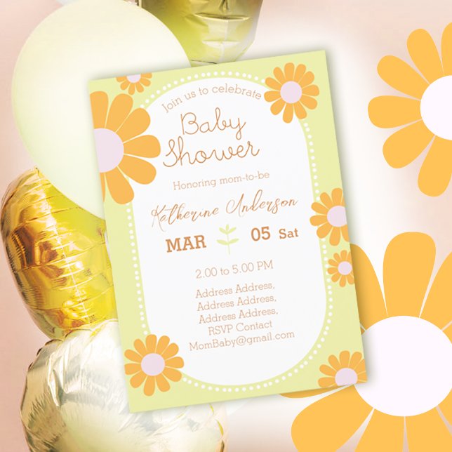 Daisy Enkel Grönt för babyskiss Pastellkrita Inbjudningar (Sweet daisy baby shower design)