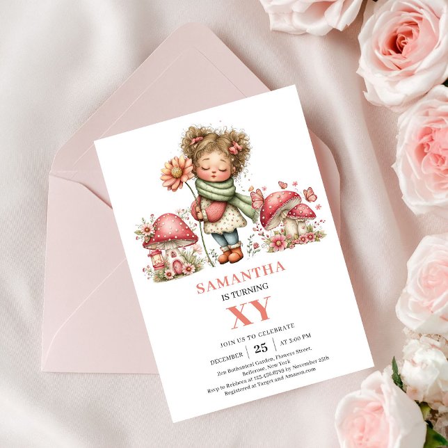 Daisy Fairy 8-års födelsedagsinbjudan Rosa blommor Inbjudningar (Daisy Fairy 8th Birthday Pink Floral Invitation)