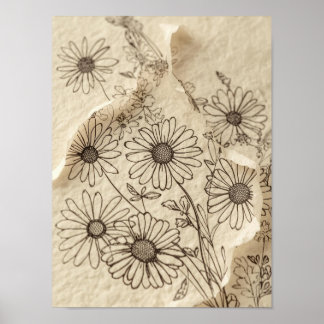 Daisy Field Vintage Floral Print Poster