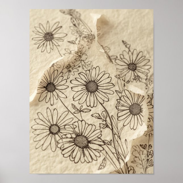 Daisy Field Vintage Floral Print Poster (Framsidan)