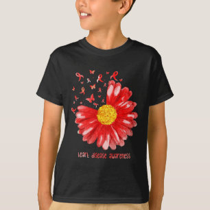 Daisy Fjäril Rött Band Hjärtsjukdom Medvetenhet T Shirt