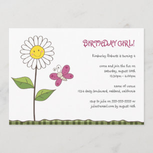 Daisy- & fjärilsflick kalasinbjudan inbjudningar