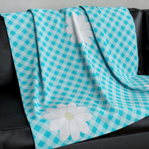 Daisy Fleece Blanket Cute Blue Gingham