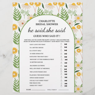 Daisy Floral He said She said Bröllopsdusch spel  Reklamblad