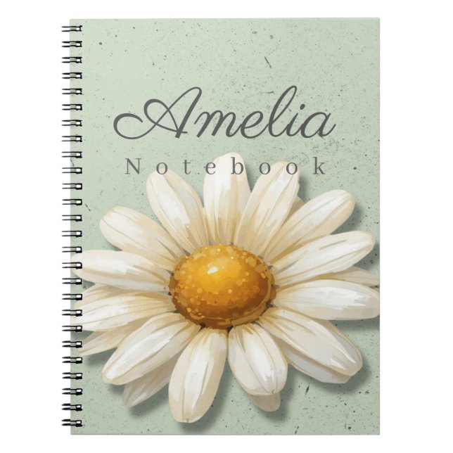 Daisy Floral Notebook Name | Sage Green Journal Anteckningsbok (Framsidan)