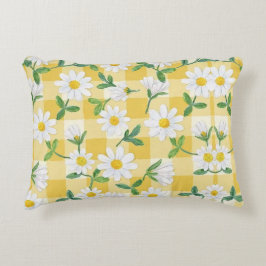 Daisy Floral Yellow Gingham Throw Pillow Prydnadskudde
