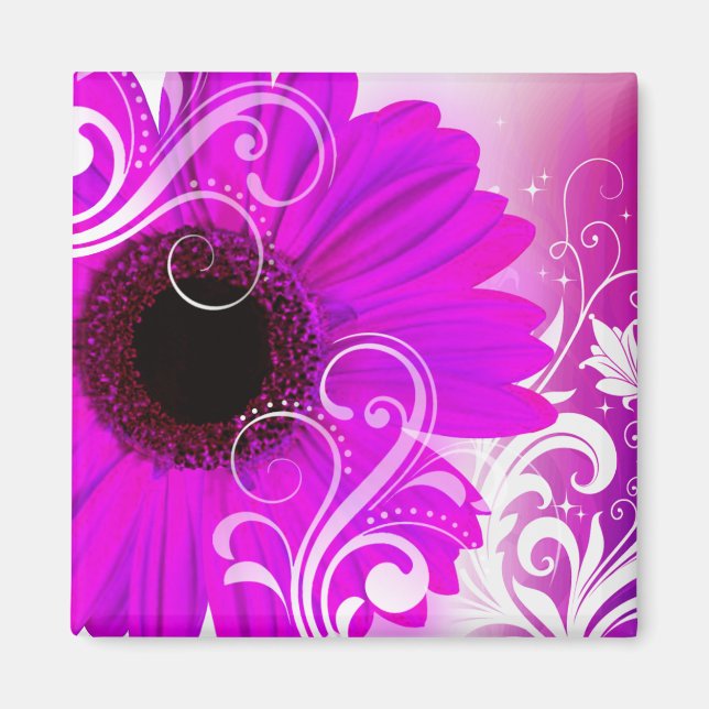 "Daisy Flourish" av Cheryl Daniels (fuschia) Magnet (Framsidan)