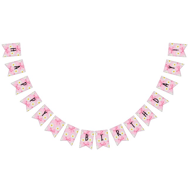 Daisy Flower and Bow Birthday Bunting Banner Vimplar (Alla)