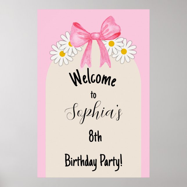 Daisy Flower and Bow Birthday Welcome Poster (Framsidan)