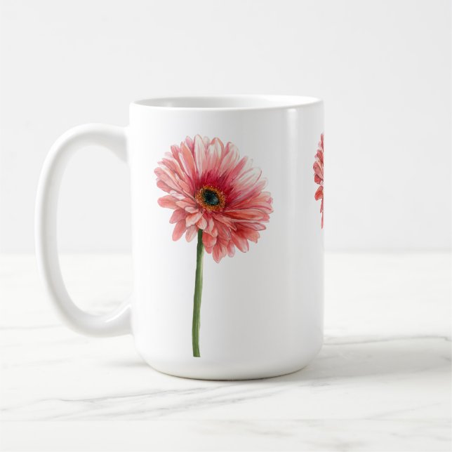 DAISY FLOWER beautiful watercolor daisies pink  Kaffemugg (Vänster)